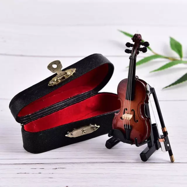 Miniature Violin Case Bow Musical Instrument Gift Collection Tiny Small Wooden