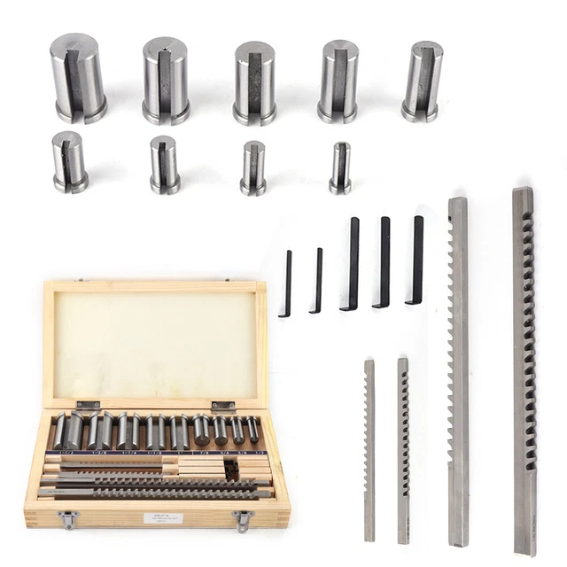 18pcs Keyway Broach Bushing Shim Kit w/ 4 Broaches& 9 Collared Bushings& 5 Shims