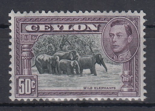 Sri Lanka Ceylon 1942 Freimarke 50 Cent Elefanten Mi.-Nr. 239 F  **
