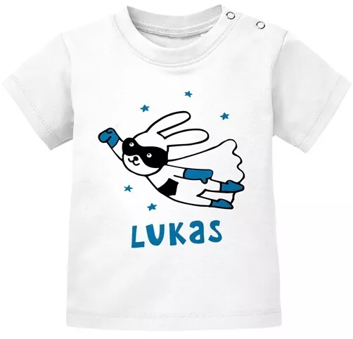 Baby T-Shirt mit Namen personalisiert Hase Superheld Junge Mädchen kurzarm