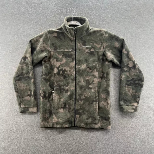 columbia boys size L (14/16) green camo full zip polyester fleece jacket