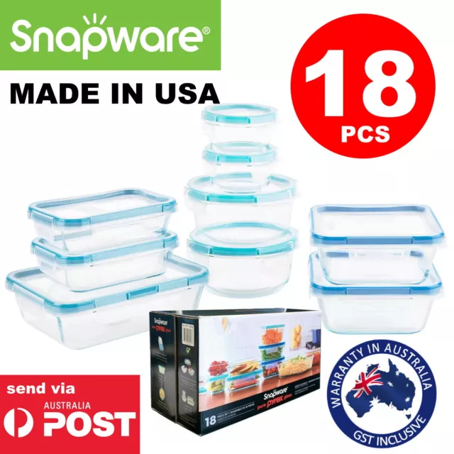 Snapware Pure Pyrex Glass Food Storage 18pcs Set Clear Airtight and Leakproof