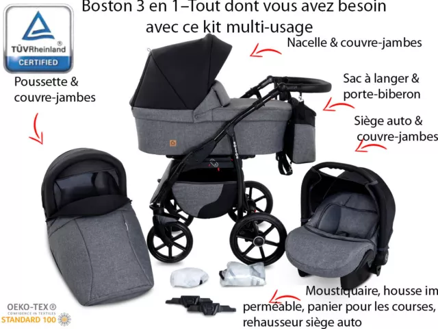 Boston Poussette 3 en 1 Trio  avec tous les accessoires, SIEGE AUTO Bebe Landau. 2