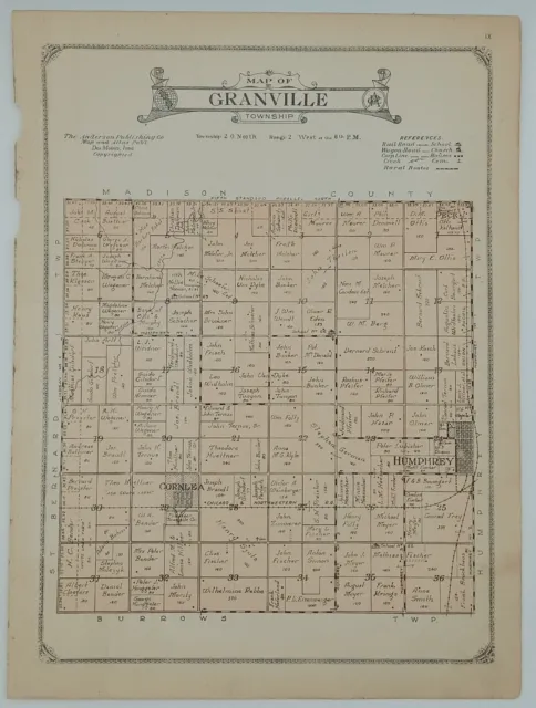 1922 Granville Township Plat Map Platte County Nebraska