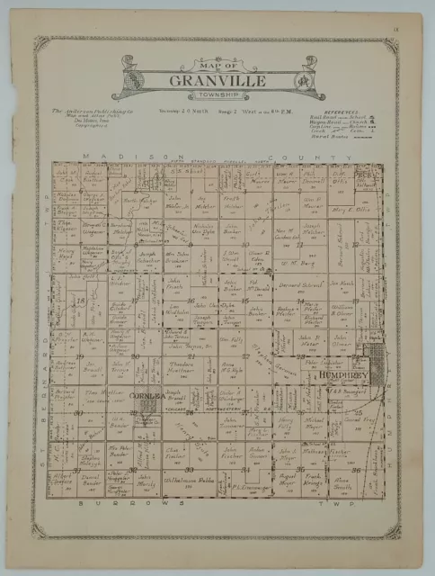 1922 Granville Township Plat Map Platte County Nebraska