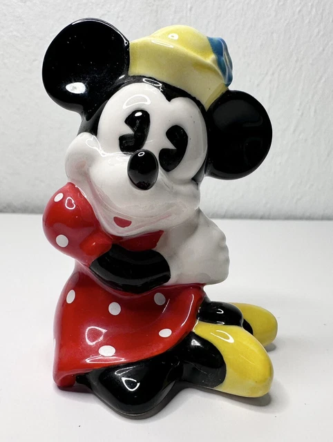 Vintage Disney MINNIE MOUSE Red Dress Malaysian Porcelain Figurine 3" Tall