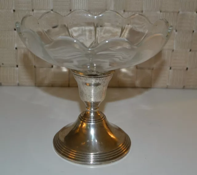 Preisner, #81, Glass, Compote Dish, Server, Sterling Weighted, Threaded Base