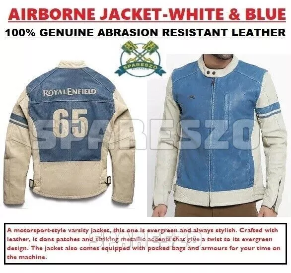 Royal Enfield "Veste En Cuir Airborne" Blanc Et Bleu - Livraison Express