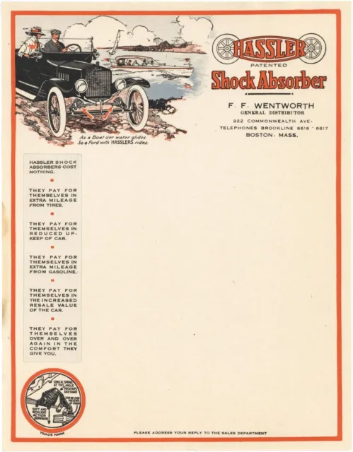Hassler Shock Absorber Letterhead - Circa 1920s dated Automotive Americana - Aut