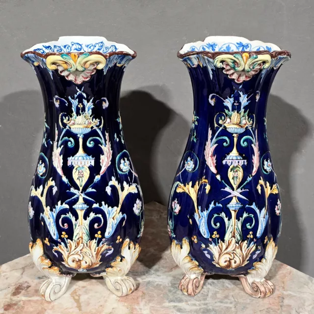Coppia di Vasi in ceramica dipinta del XIX secolo Faenza antica maiolica  '800