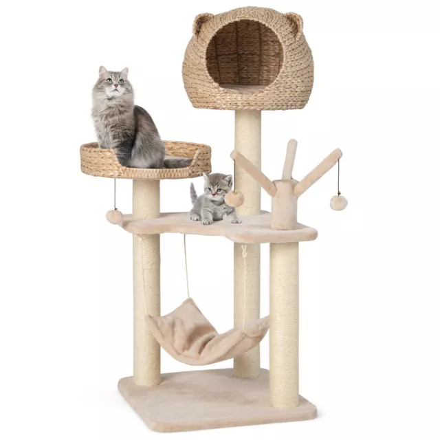 Arbre à Chat 121 CM à 5 Niveaux avec Boules et Hamac Suspendues Centre d'Activi