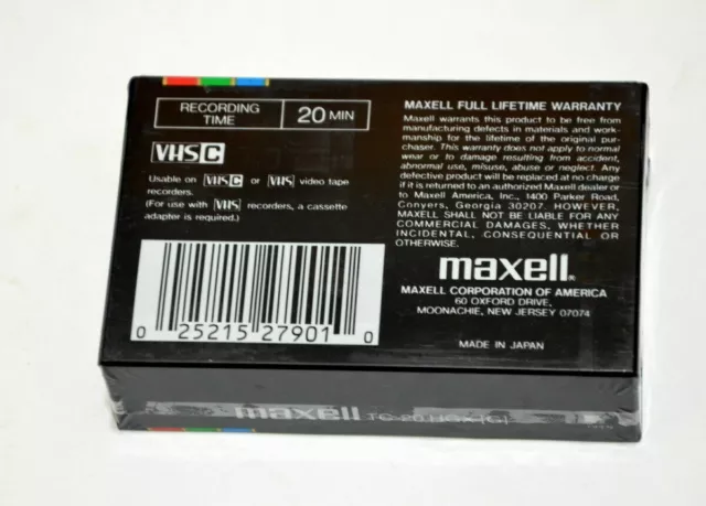 Maxell Tc 20 Hgx Japan Blank Camcoder Video Cassette Tape Sealed Vhs-C 2