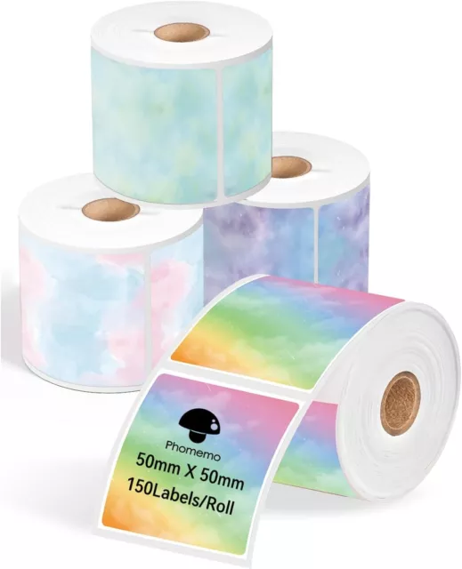 4 Rolls 50x50mm Self-Adhesive Thermal Label Sticker Paper for Phomemo M110 M220