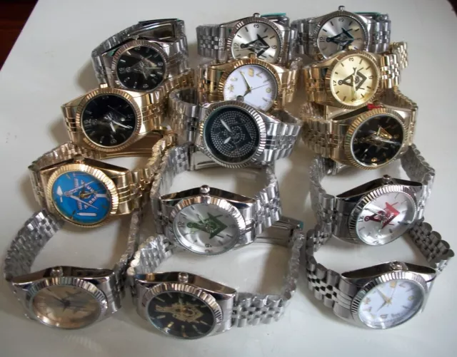 Men's Freemason Silver & Gold, Silver Or Gold Finish Mason Fashion Wrist Watch