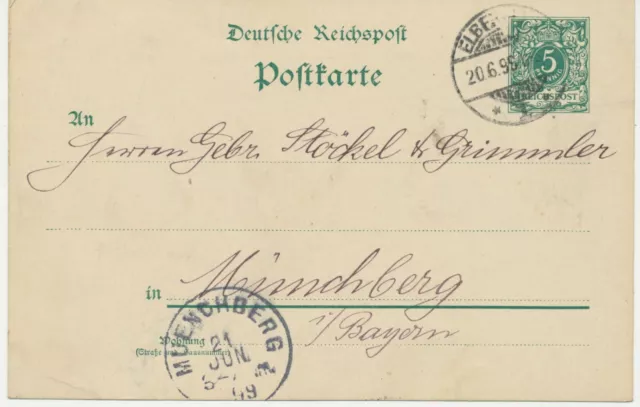 DEUTSCHES REICH „ELBERFELD / 1“ K2 auf Kab.-GA-Postkarte 5 Pf Ziffer Reichspost