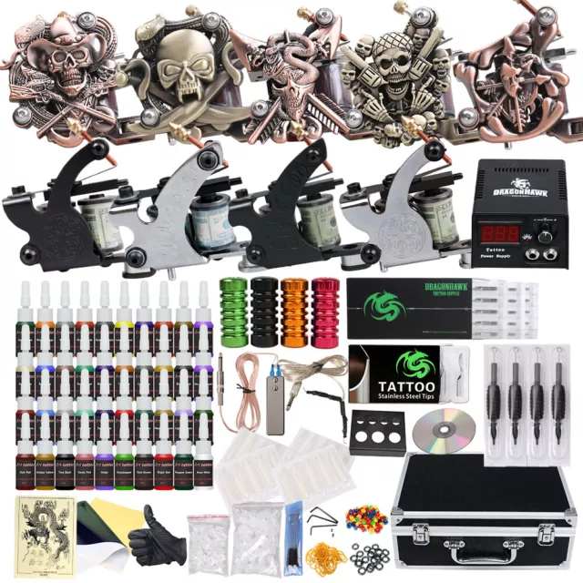 Professional Complete Tattoo Kit 9 Top Machine Gun 40 Ink 50 Needle Power Supply