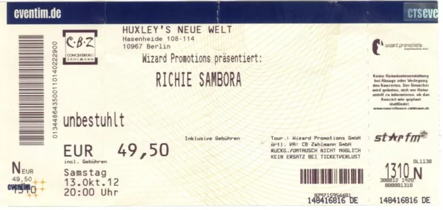 Richie Sambora - Altes Konzert-Ticket - Berlin vom 13.10.2012 - siehe Bild