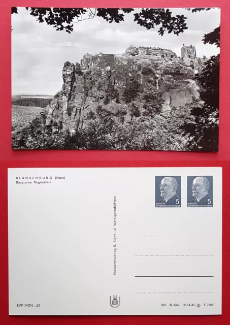 DDR Ganzsache Privatganzsache AK BLANKENBURG 1967 Burgruine Regenstein ( 18683