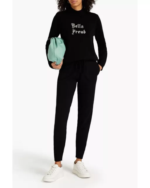 £295 Bella Freud Intarsia Black Cashmere Turtleneck Sweater Size S