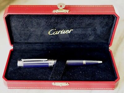 Cartier MAGNIFIQUE RARE STYLO BILLE CARTIER ROADSTER EN RESINE NOIRE CABOCHON BLEU 
