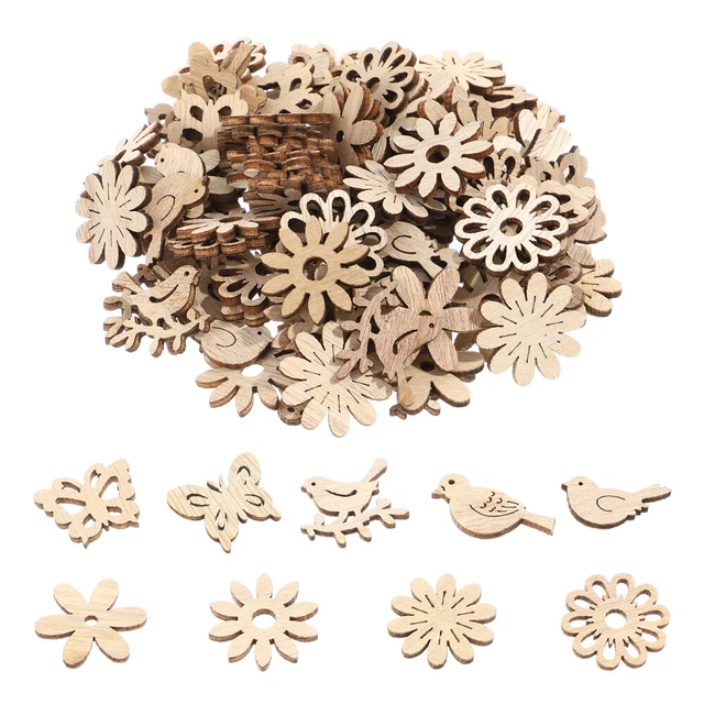 100 Pcs Spring Crafts Kids Ornament Crafts Nativity Crafts Wood Flower
