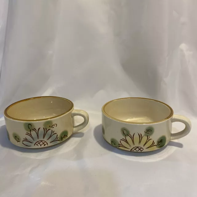 VTG 1970's Tundra Sunflower Stoneware Soup Mugs/Chili Bowls Korea - set of 2