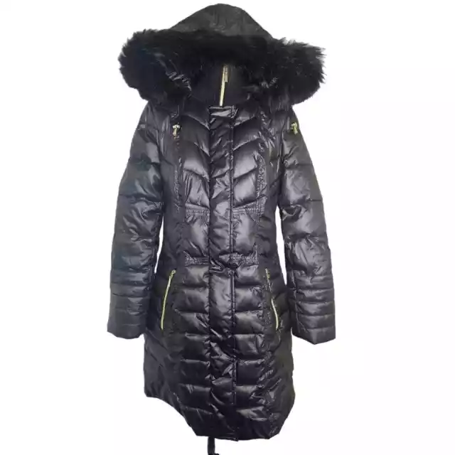 KENSIE Black Puffer Coat Quilted Hoodie Trench Jacket Small