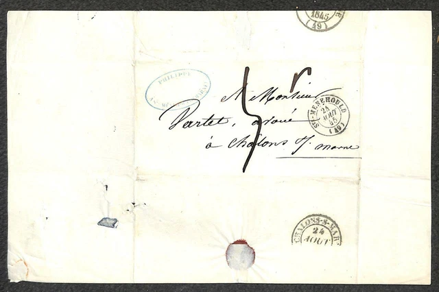 France St. Menehould To Chalon Sur Marne Philippe Court Letter Folded Cover 1845