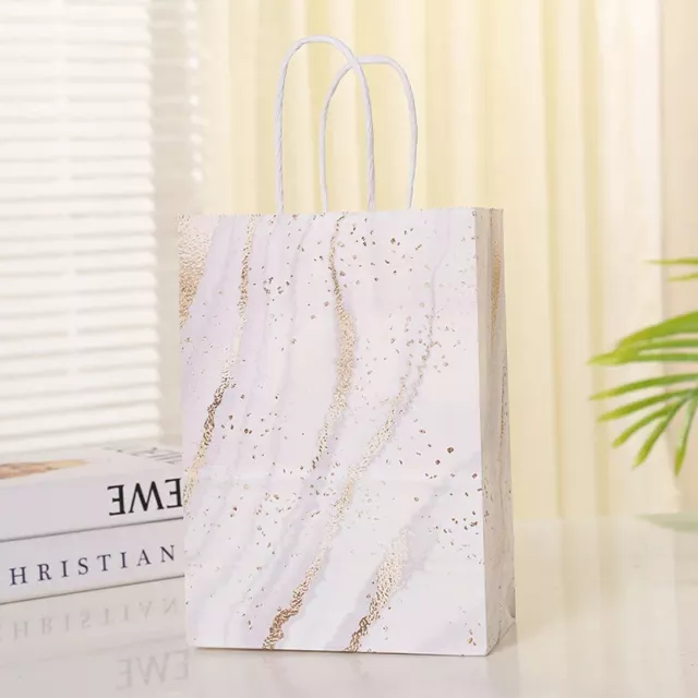 5 Pcs Marble Kraft Paper Gift Bags With Handles Holiday Party Packaging Suppl Le