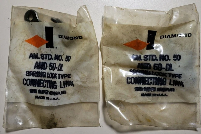2X DIAMOND NO 50 CONNECTING LINK - AND 50-DL, 5/8" Pitch AM.STD.NO. 50, LOT OF 2