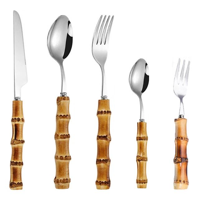 Cuchara De Cocina De Metal Cubiertos De Bambú Juego De Utensilios Portátiles Pesados