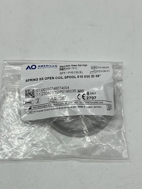 AO American Orthodontics Spring SS Open Coil Spool 010 030 ID 36" REF 855-151C