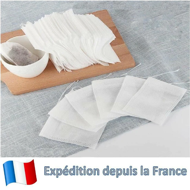 Filtres à Thé En Vrac Jetables – Lot De 100 – 7x9 Cm – Avec Cordon De Serrage – Pour Thé, Café, épices – Tissu Non Tissé Qualité Alimentaire - 2