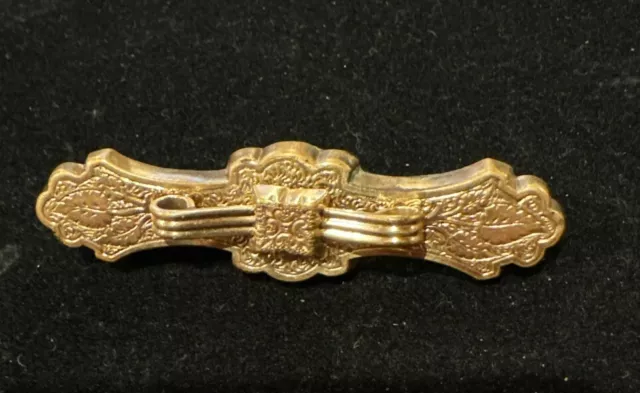 Antique Victorian Guilt Engraved Bar Brooch/Pin 10K Gold Filled Etruscan 1800s