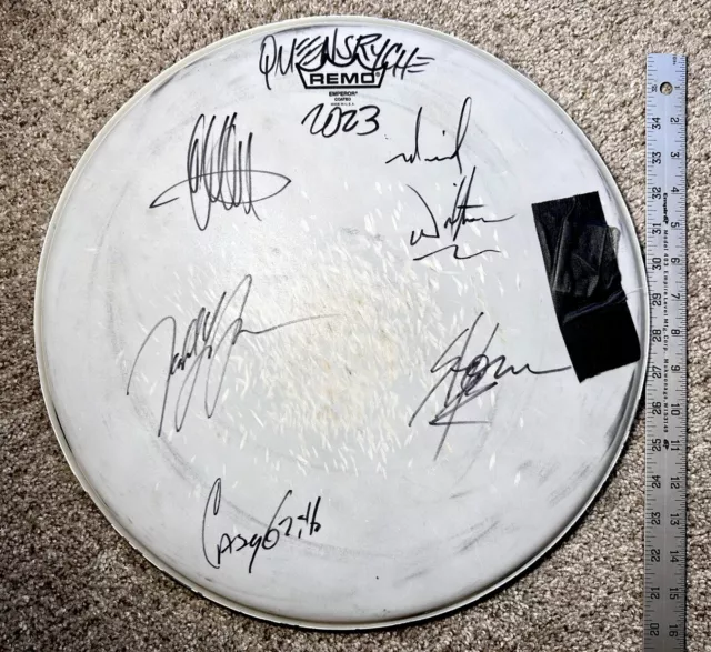 Queensryche SIGNED DRUMHEAD 16' Inches 2023 TOUR  AUTOGRAPHED CONCERT USED Rare