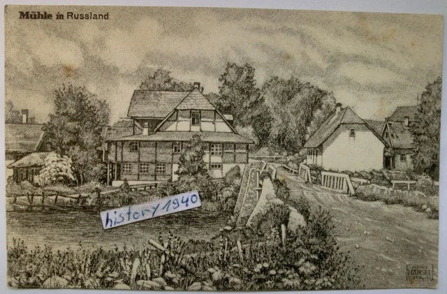 AK Russische Mühle Ldst.- Inf.- Rgt.19 Stempelung im 1.WK.