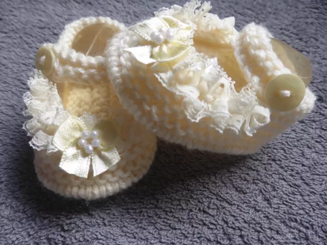 Hand Knitted Baby Booties Prem, Newborn, Reborn 7.5cm sole