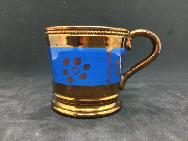 2.5" English Staffordshire Copper Luster Blue Band Punch or Child's Mug