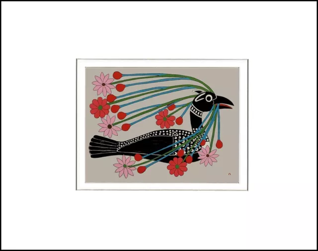 COURTING LOON by Inuit artist Kenojuak Ashevak - 11" x 14" Matted print
