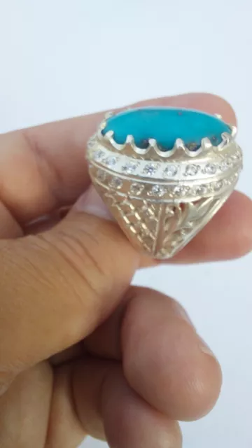 100% Natural Turquoise Blue Feroza Gemstone Sterling Silver  Men Women Sufi Ring