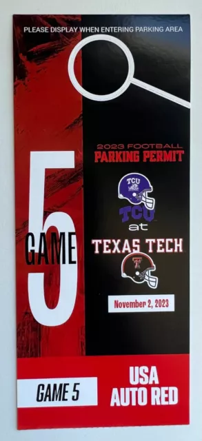 2023 TCU Horned Frogs vs Texas Tech Red Raiders 11/2/23 Ticket Stub Parking Pass
