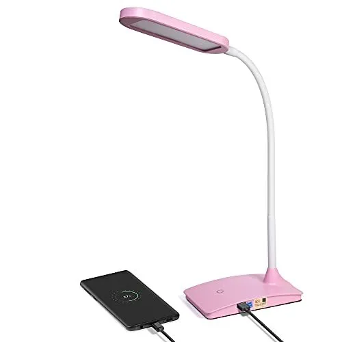 Pink Desk Lamps for Home Office - Super Bright Small Desk Lamp with USB Charg...