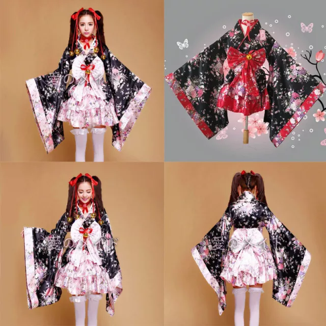 Damen Japanische Costume Kimono Lolita Princess Kirsche Kostüm Anime COSPLAY