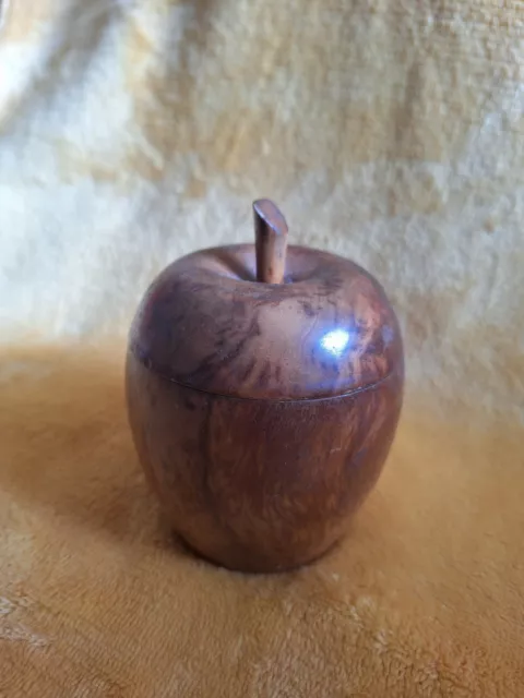 Antique Olive Wood Apple Shaped Trinket Box Pot