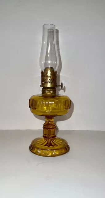 1880-90 Amber Early American Pattern Glass Miniature Oil Lamp