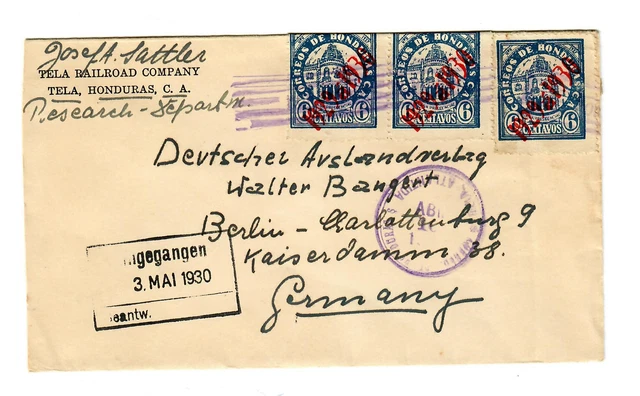 cover Tela, Honduras 1930 to Berlin