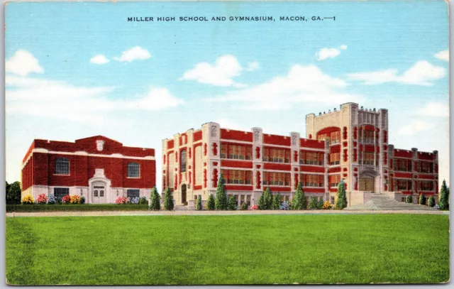 Macon Georgia GA, Miller High School and Gymnasium Building, Vintage Postcard