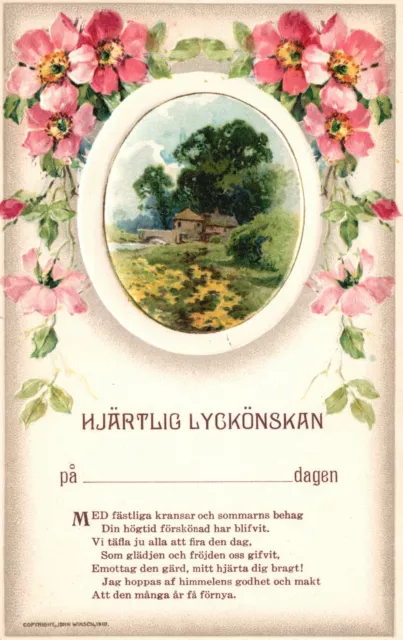 Vintage Postcard 1910s Hjartlig Lyckonskan Congratulations Greetings Card Nature