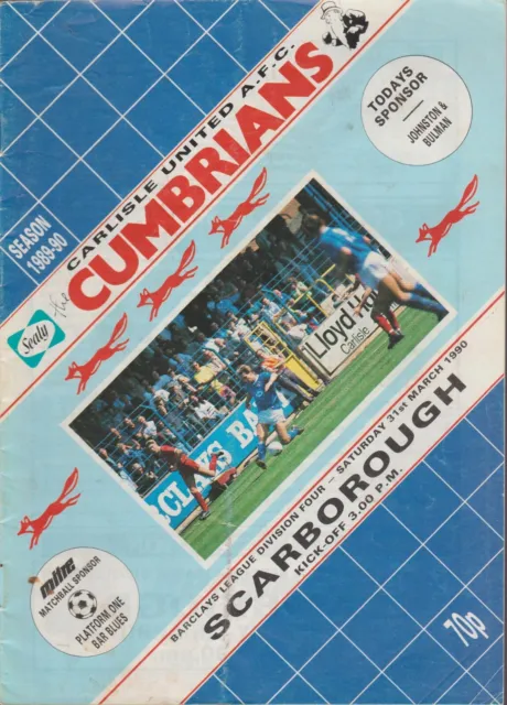 Carlisle United V Scarborough 31-3-1990 Division 4 Match Programme 89-90