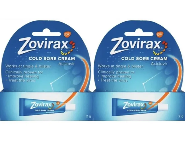 2 x Zovirax Cold Sore Treatment Cream Tube 2g exp 2025